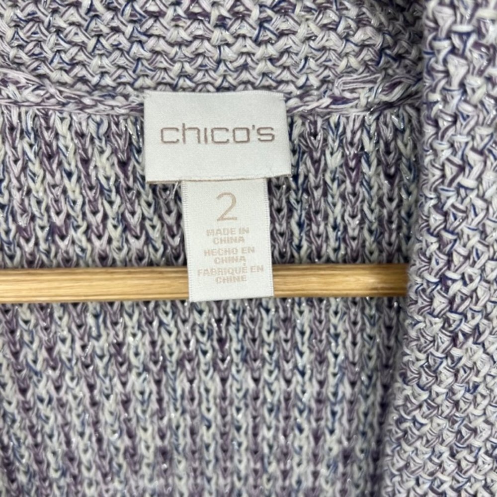 Chicos Structured Cardigan Sweater, marled yarn with FRINGE - Picture 3 of 6